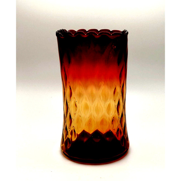 VICTORIAN AMBERINA 6" CELERY VASE - SQUARE RUFFLED TOP - HAND BLOWN - BEAUTIFUL! - Picture 1 of 2